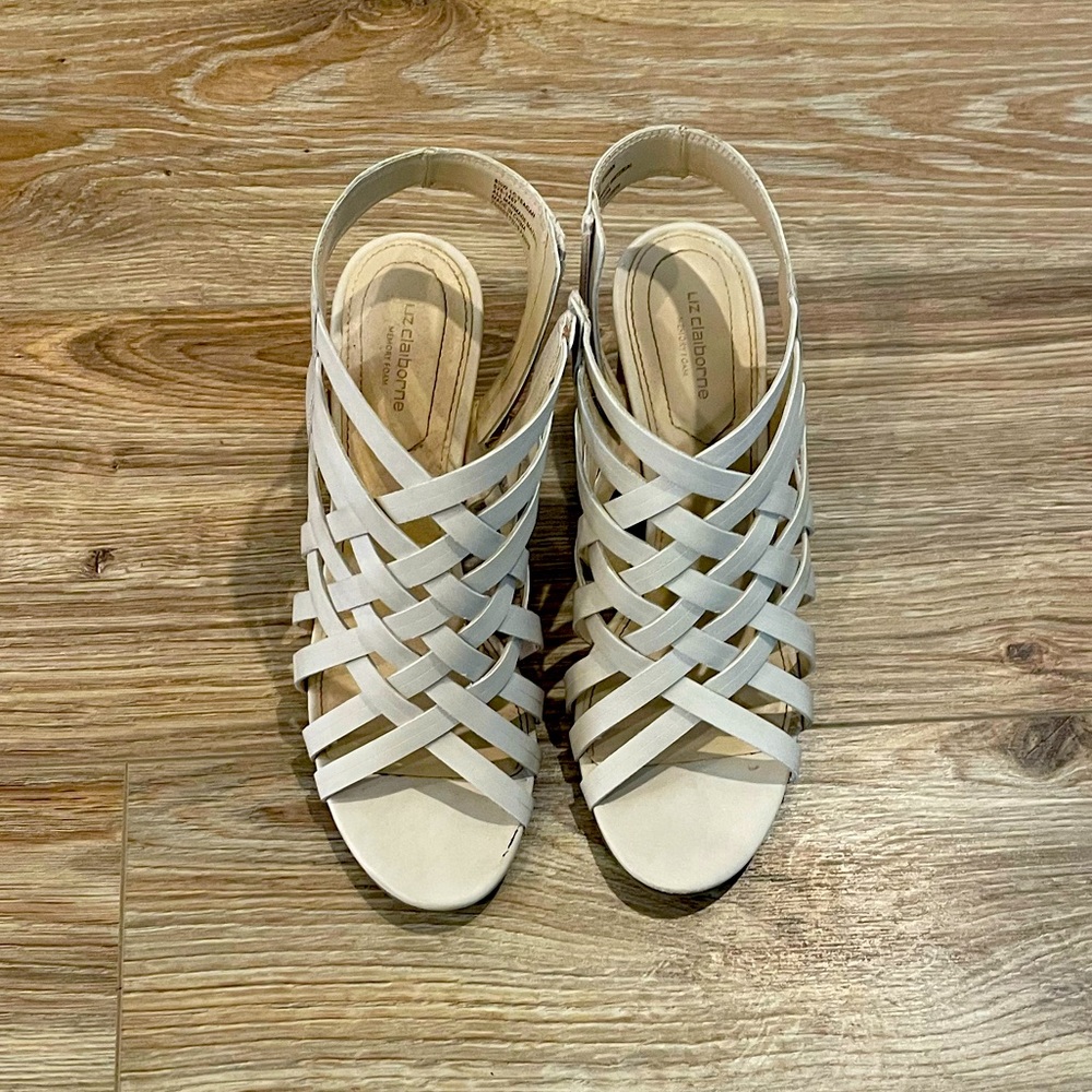 Liz Claiborne - Cream Peep Toe Cage Heels with 3” Heel